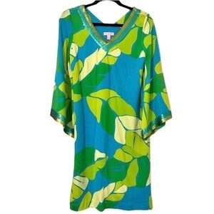 Lilly Pulitzer Silk Blend Leaf Print Sequin Trim Dress